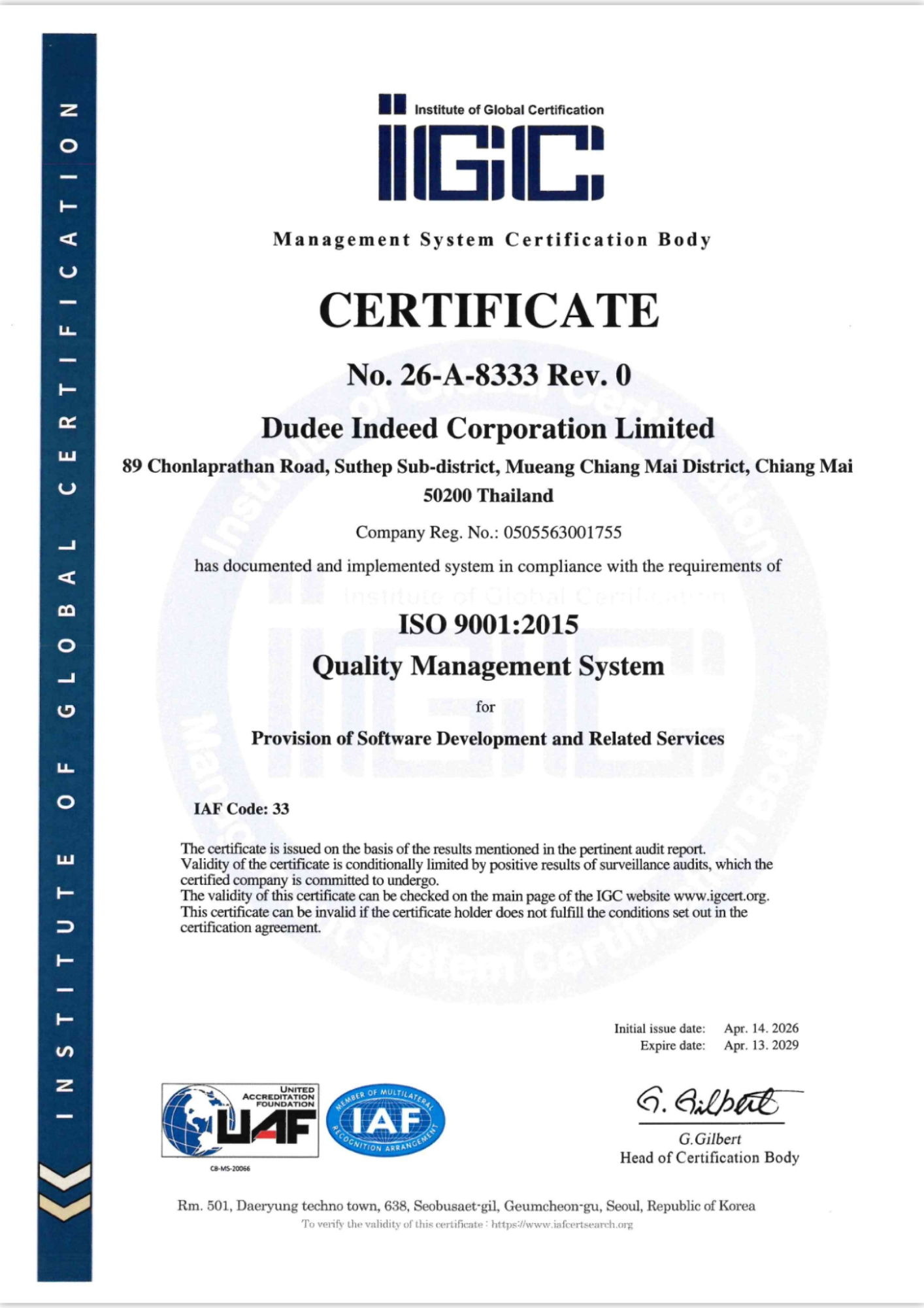 ISO 9001 Certificate Document